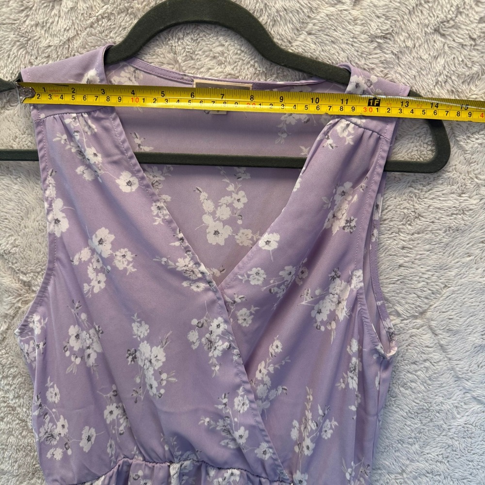 Pleione Lavendar Lilac Purple Ditsy Floral Faux Wrap Peplum Blouse S Career - Picture 7 of 9